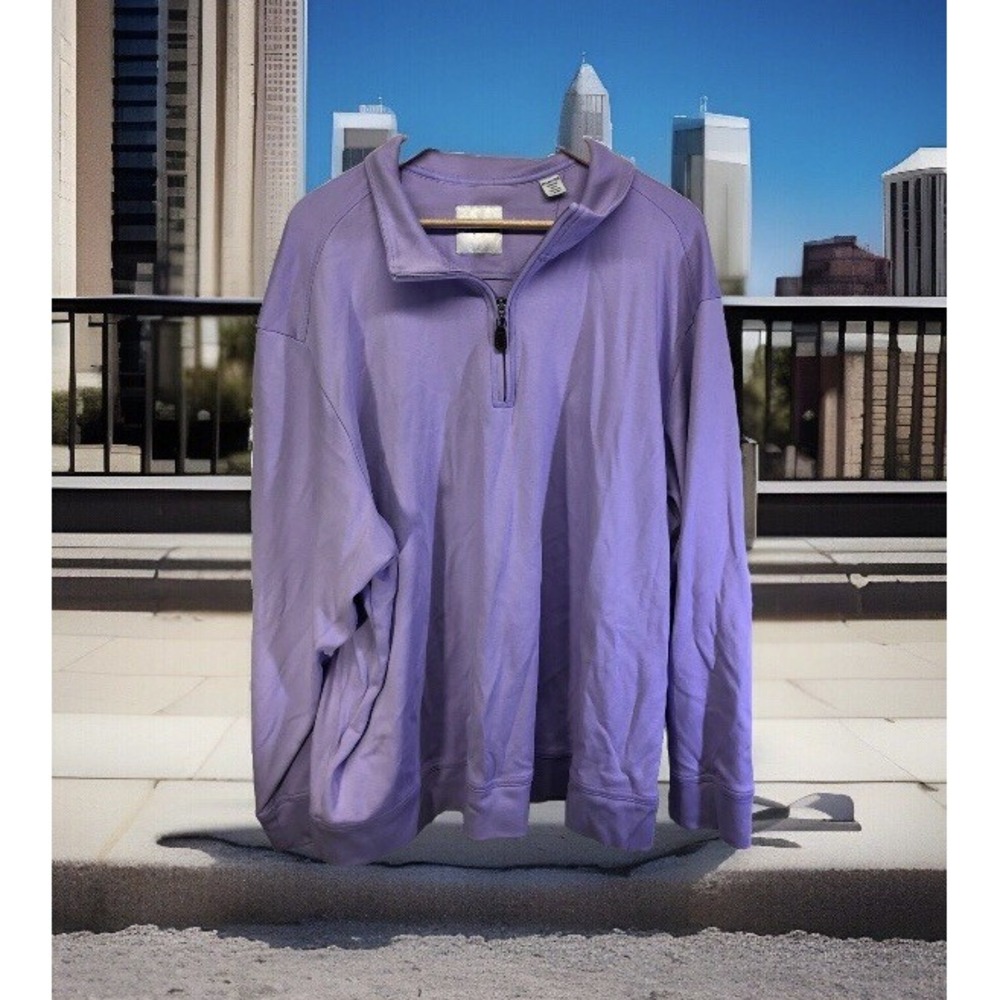 Tommy Bahama Sweater Purple Men's 2XLT  1/4 Zip Knit Cotton Blend
